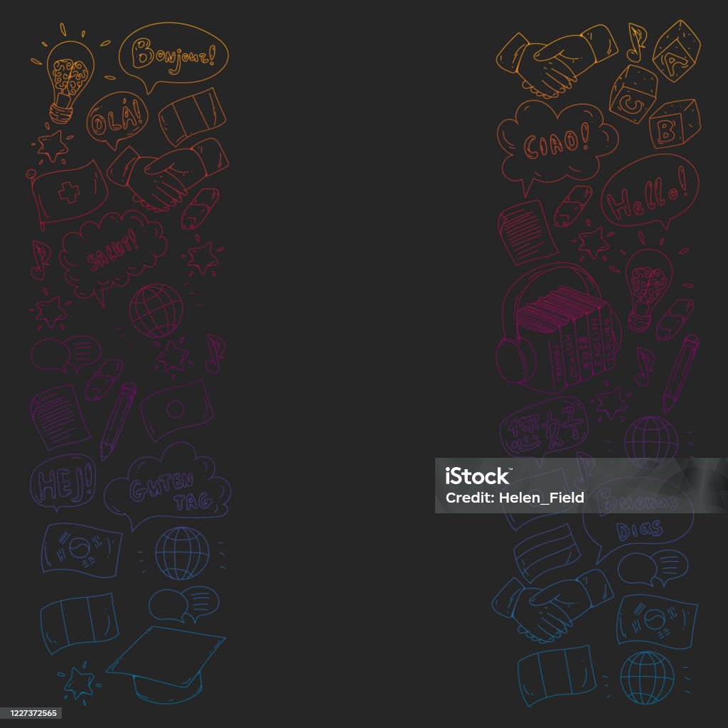 Language Pattern Background Vector Pattern For Language Class Online Courses English Arabic Italian ...