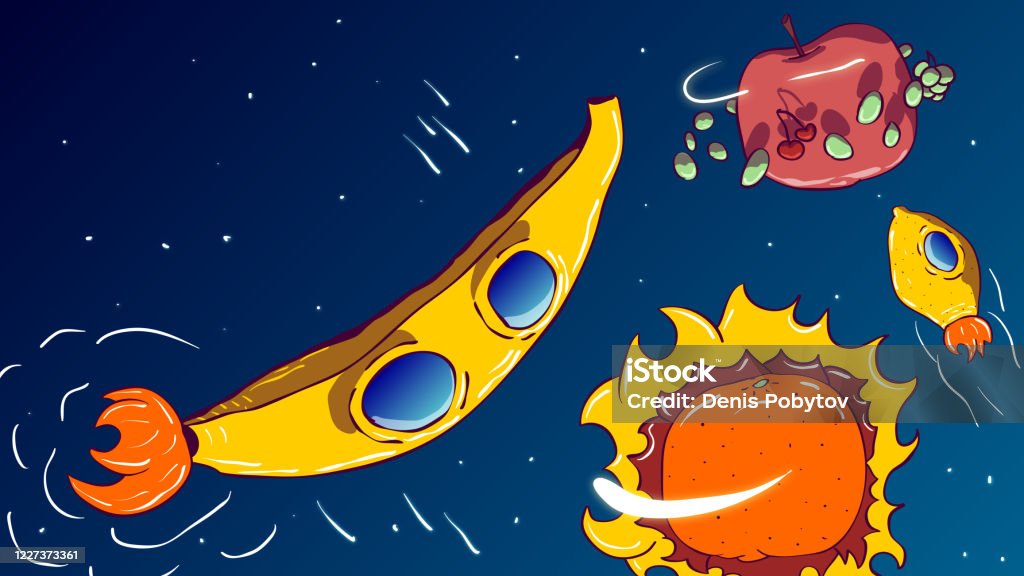 Handdrawn Cartoon Funny Illustration Fruits In Space Stock Illustration -  Download Image Now - iStock