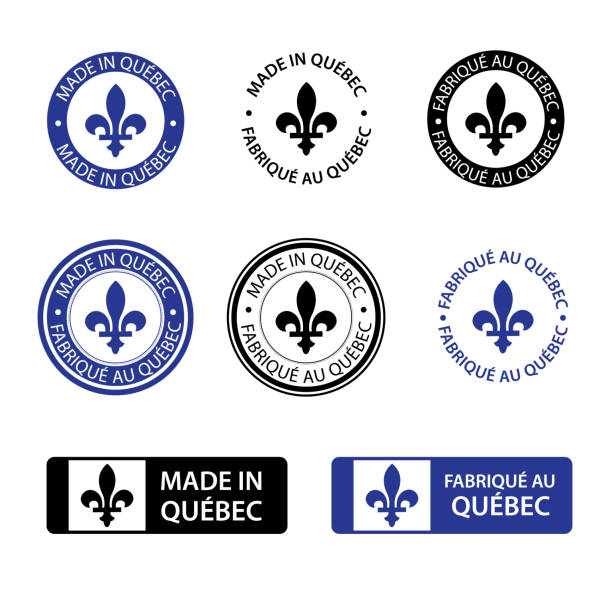 Made in Quebec stamps Different kind of made in Québec stamps isolated on white in English and French quebec stock illustrations
