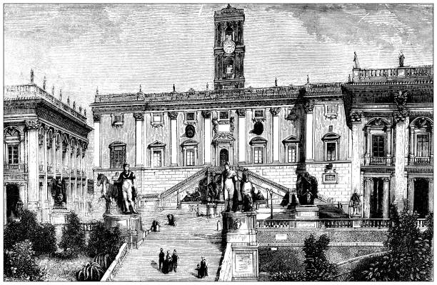 Antique illustration: Campidoglio, Rome, Italy Antique illustration: Campidoglio, Rome, Italy capitoline hill stock illustrations