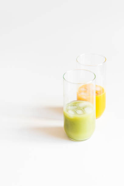 Green and orange juices.