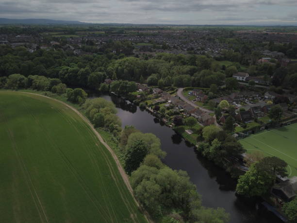 Yarm, North Yorkshire The River Tees at Yarm, North Yorkshire by drone teesside northeast england stock pictures, royalty-free photos & images