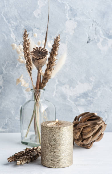 istock Scandinavian interior with golden dry flowers 1227379497