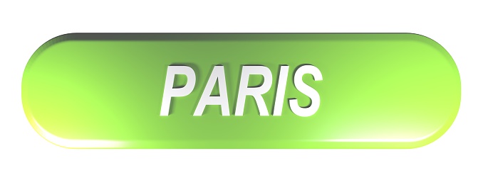 PARIS green rounded rectangle push button - 3D rendering illustration