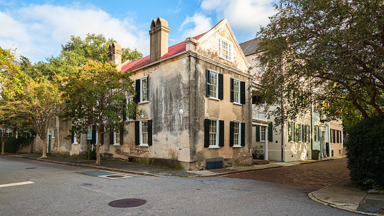 Historic southern style homes in Charleston, South Carolina.