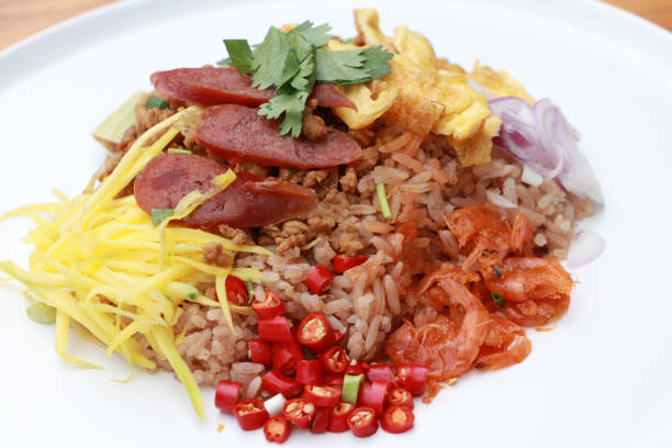 istock Shrimp Paste Rice Salad in the white round plate. 1227381163