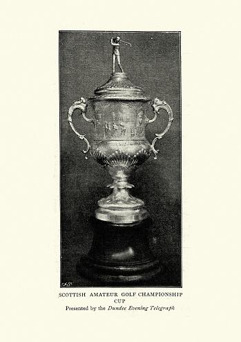 Vintage photograph of Victorian golf trophy, Scottish amateur golf championship, 19th Century