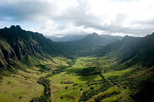 Oahu valleys from a helicopter.