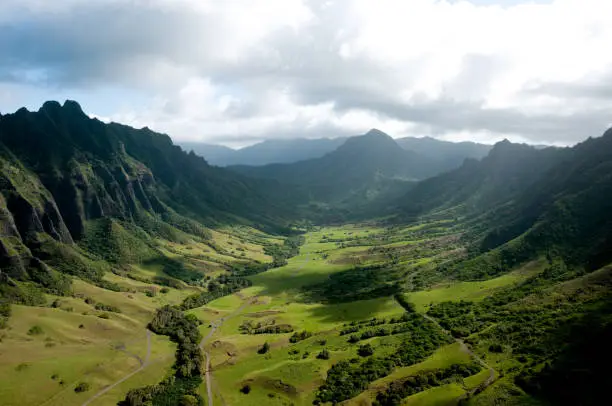 Oahu valleys from a helicopter.