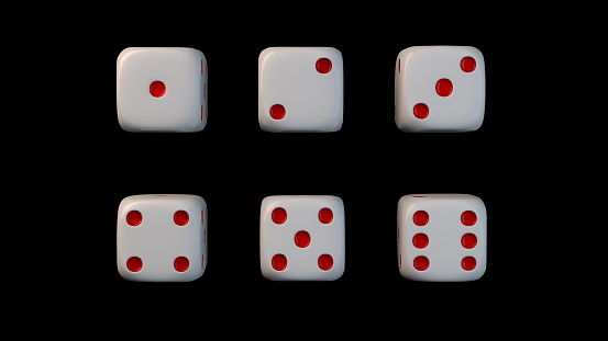Close up set of casino dice, 3d rendering, isolated on black background