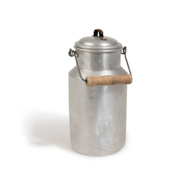 istock Closed standing vintage milk pot with wooden handle on white 1227386152