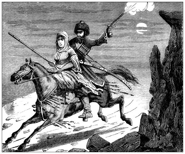 ilustrações de stock, clip art, desenhos animados e ícones de antique illustration: circassian couple - circassian