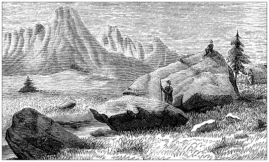 Antique illustration: Glacial erratic rocks near Clusone