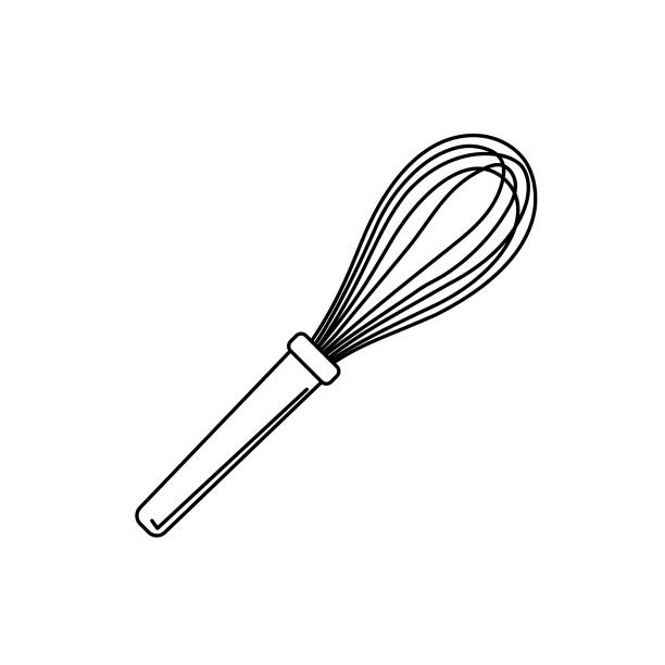 Whisk Kitchen Icon In Line Style Cute kitchen and cooking icon. Lines are editable so you can change the weight. File is CMYK and it comes with a large high resolution jpeg. egg beater stock illustrations