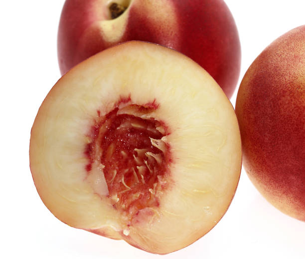 istock PEACHS persica vulgaris AGAINST WHITE BACKGROUND 1227391249