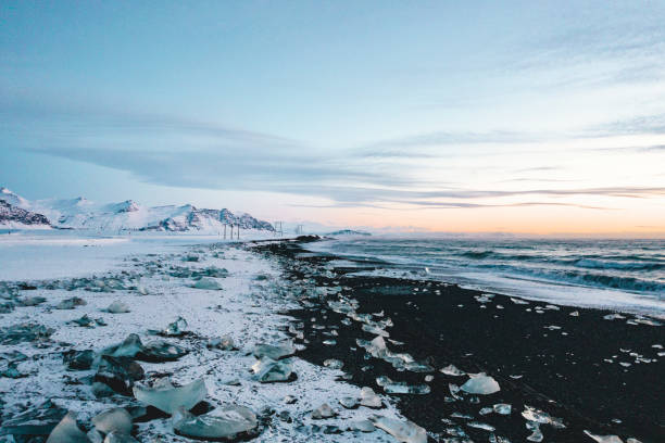 istock View over Diamond Beach in Iceland with Ice Cubes on the ground 1227393650