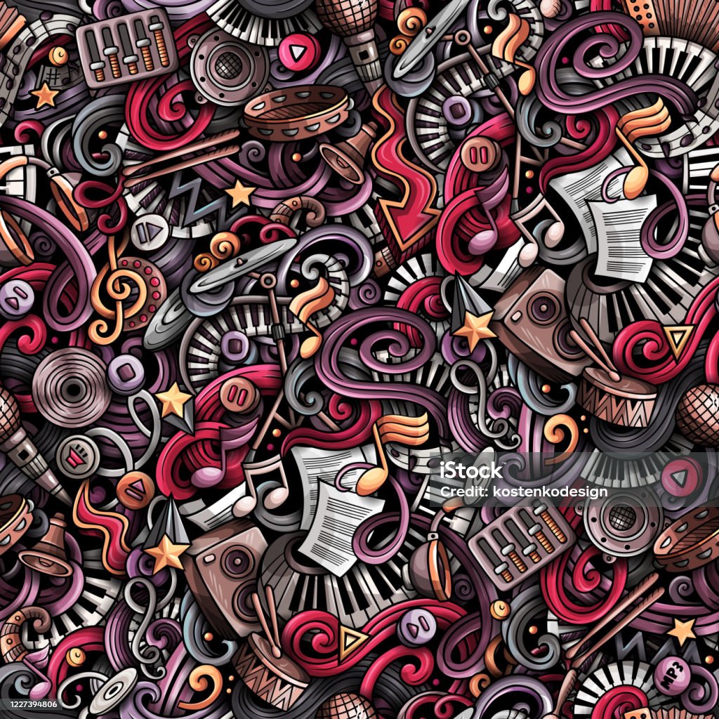 Music Hand Drawn Doodles Seamless Pattern Musical Instruments Background Cartoon Fabric Print Design Colorful Vector Art Illustration Stock Illustration - Download Image Now - iStock Music Hand Drawn Doodles Seamless Pattern Musical Instruments Background Cartoon Fabric Print Design Colorful Vector Art Illustration Stock Illustration - Download Image Now - iStock