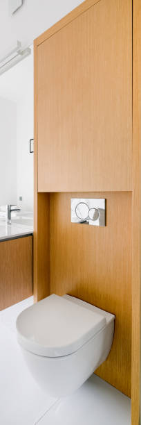istock Bathroom with wooden wall, vertical panorama 1227396344