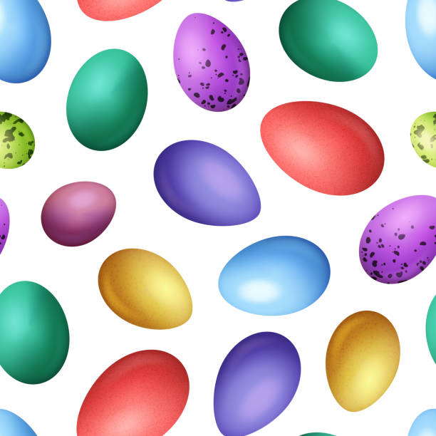 realistische detaillierte 3d bunte vogel eier nahtlose muster hintergrund. vektor - duck animal egg isolated bird stock-grafiken, -clipart, -cartoons und -symbole