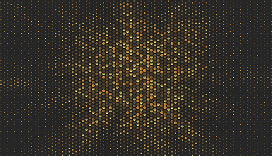 Abstract vector background with hexagonal sparkling golden design elements. Glitter shiny dotted for festive designs.