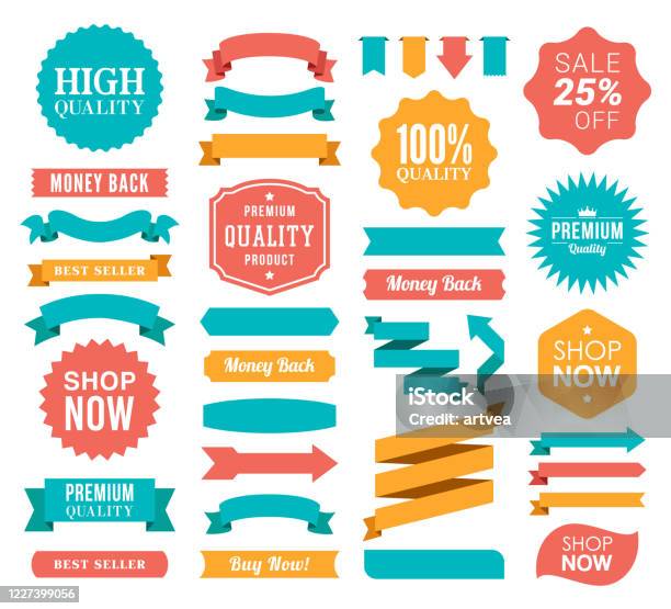 Set Of The Ribbons And Badges Stock Illustration - Download Image Now - Web Banner, Banner - Sign, Label