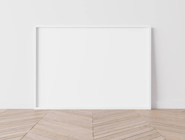 istock Horizontal white frame, White Wall and parquet floor. Design Template for Mock Up. Stock photo 1227400888