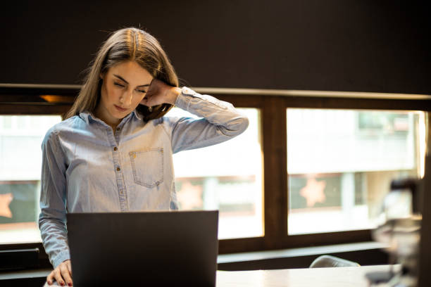 istock Worried woman is looking on lap top 1227401932