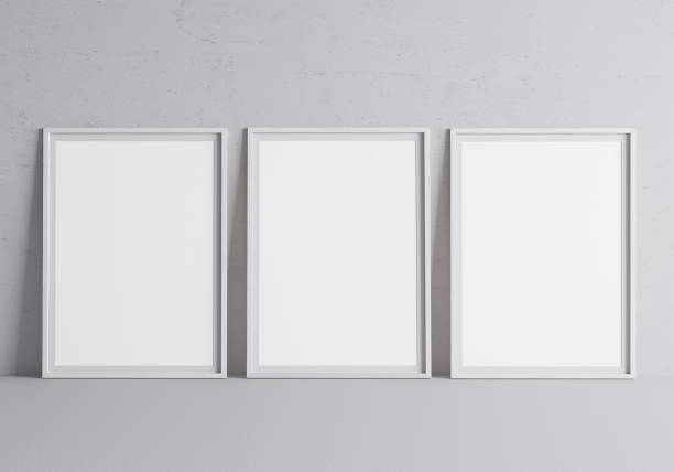 istock White minimal frame design on gray background, three vertical frames. Stock photo 1227402981