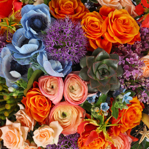 istock Flower arrangement background with roses 1227403001