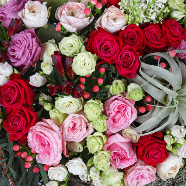 istock Flower arrangement background with roses 1227403027