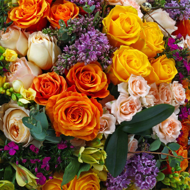 istock Flower arrangement background with roses 1227403039