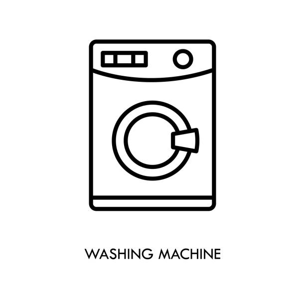 ilustraciones, imágenes clip art, dibujos animados e iconos de stock de icono vectorial de línea de lavadora. símbolo de lavandería, ilustración del logotipo. firma para concepto móvil y diseño web. - clothes washer isolated clothing major