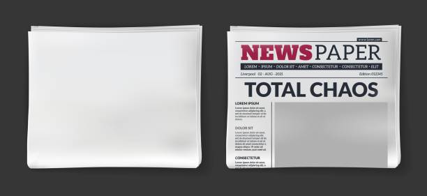 zeitungsschlagzeile. vektormagazin mit printpublikation tabloid und blanke papiervorlage in der hälfte gefaltet - broadsheet stock-grafiken, -clipart, -cartoons und -symbole