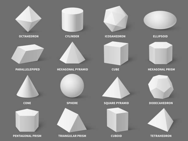 geometrische 3d-formen. realistische weiße grundgeometrie form kugel und pyramide, sechseckige und prisma, tetraeder und kegelobjekte vektor-set - pyramide sammlung stock-grafiken, -clipart, -cartoons und -symbole