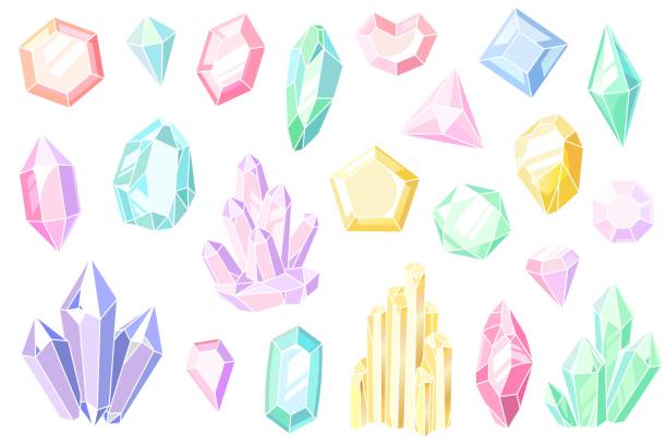 кристаллы и драгоценные камни. розовые и фиолетовые драгоценные камни, красивые драгоценности, минеральные каменные пастельные кристалли� - rock amethyst isolated quartz stock illustrations