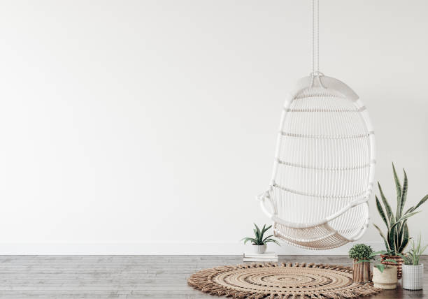 Swing with plants close up in interior background, wall mockup
