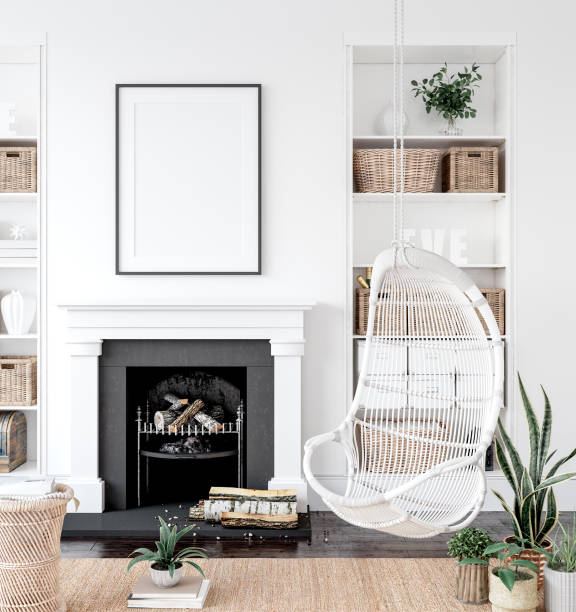 istock Mockup poster in cozy white living room interior background 1227405206