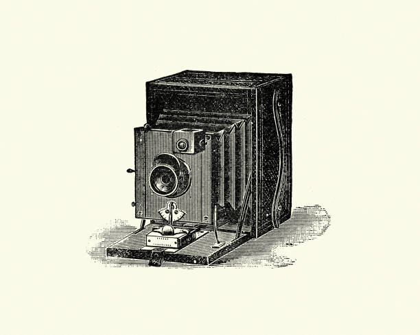 ilustrações de stock, clip art, desenhos animados e ícones de victorian folding kodet camera, 1895, 19th century - camera engraving old retro revival