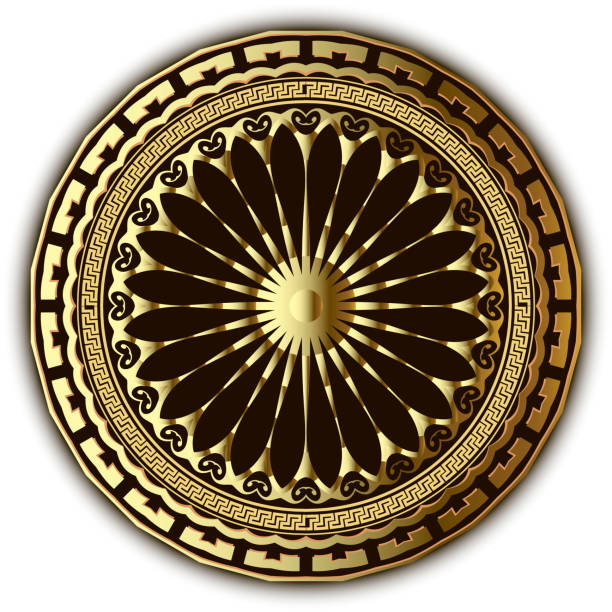 istock Gold tribal 3d vector mandala pattern. On white background. Greek key meander ethnic style floral mandala ornament. Frame. Border. Geometric ornate design. Abstract flower. Wave lines, circles, shape 1227407503