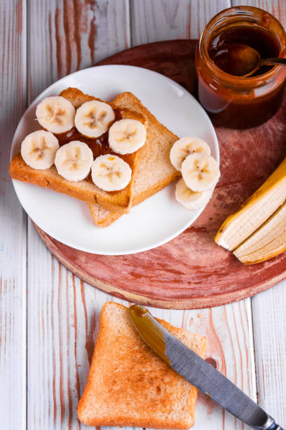 istock Fresh toast with salted caramel and banana. 1227409454