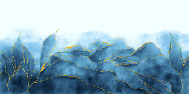 istock Watercolor background drawn by brush. Blue paints spilled on paper. 1227411951