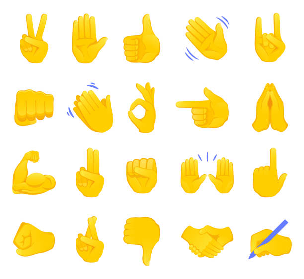 Hand gesture emojis icons collection. Handshake, biceps, applause, thumb, peace, rock on, ok, folder hands gesturing. Set of different emoticon hands isolated vector illustration. Hand gesture emojis icons collection. Handshake, biceps, applause, thumb, peace, rock on, ok, folder hands gesturing. Set of different emoticon hands isolated vector illustration. hand palm stock illustrations
