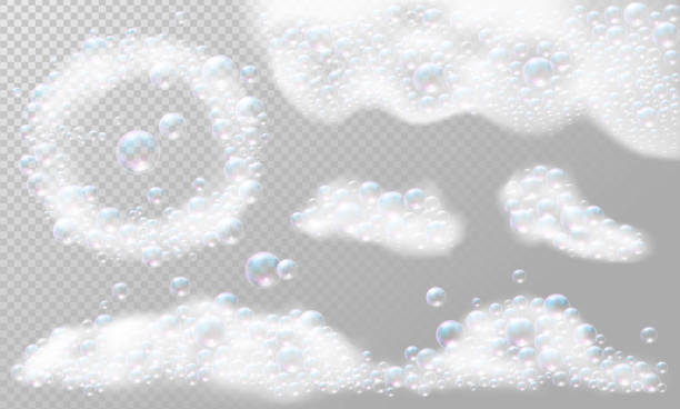 ilustrações de stock, clip art, desenhos animados e ícones de realistic soap foam with bubbles. soap foam frame - soap sud