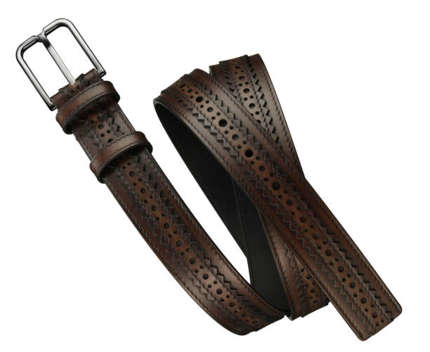 istock Expensive leather Belt isolated. Brown leather belt isolated on a white background. 1227417064