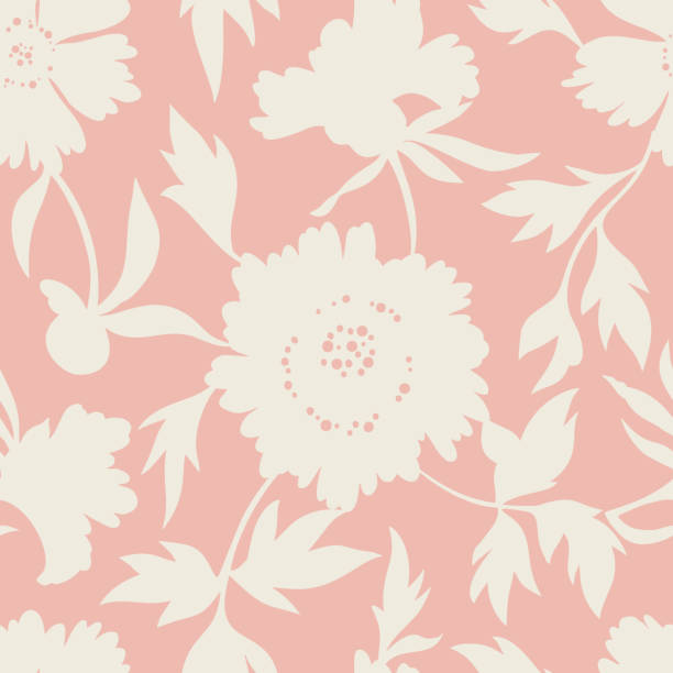 ilustrações de stock, clip art, desenhos animados e ícones de silhouettes of large garden flowers. lush petals and buds. vintage style. summer floral seamless pattern made of  abstract meadow flowers. florals shadows ornament. textile and fabric design. - silhouette backgrounds floral pattern vector