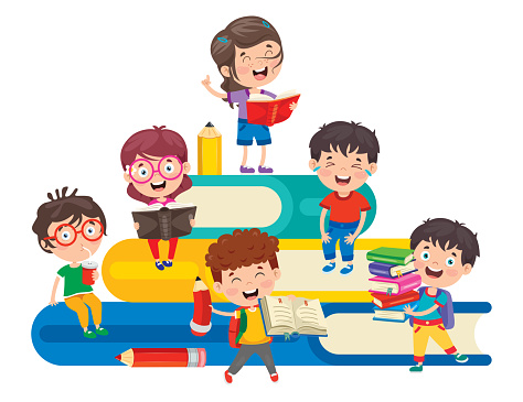 Happy Cute Cartoon School Children Stock Illustration - Download Image Now  - Art, Back to School, Bell - iStock