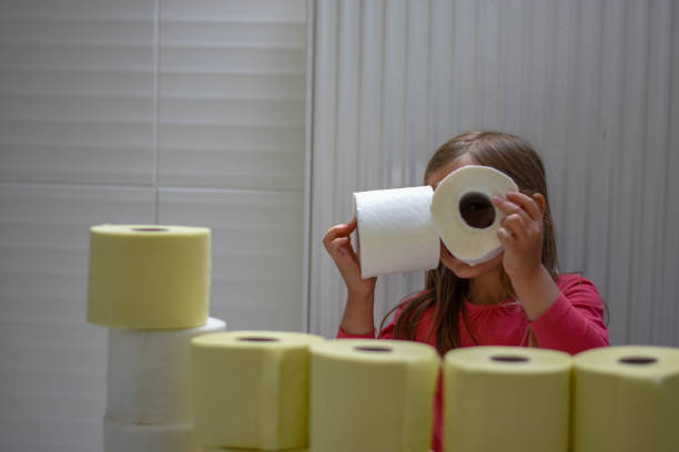 istock The child is playing with toilet paper 1227421841