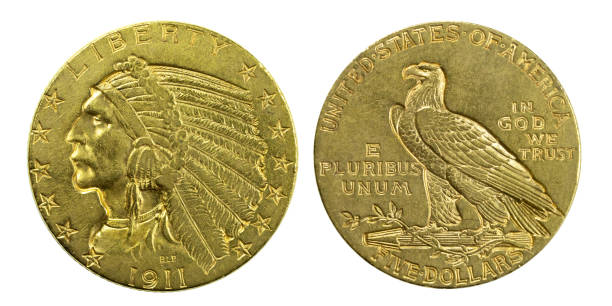 1911 5 Dollar Indian Half Eagle Gold Piece coin isolated on white background