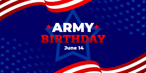US Army birthday. Vector banner, poster, illustration for online and social media. The text of the Army birthday June 14 with a blue background, star shape, American flag. Greeting card concept. US Army birthday. Vector banner, poster, illustration for online and social media. The text of the Army birthday June 14 with a blue background, star shape, American flag. Greeting card concept over the hill birthday stock illustrations