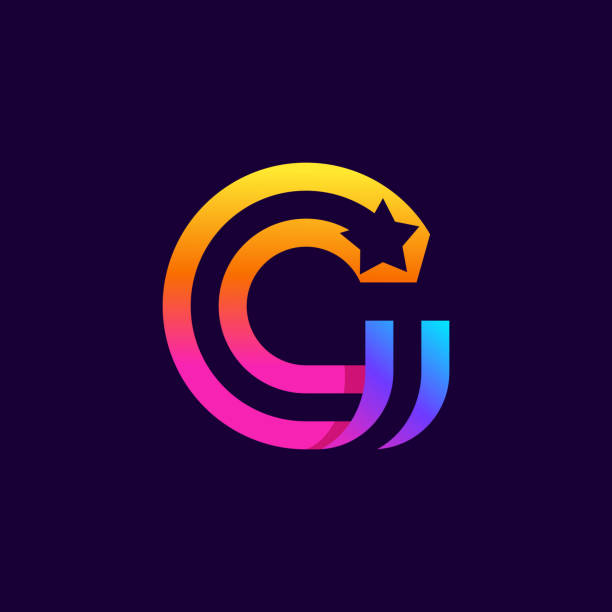 Letter G logo with star inside. Vector parallel lines icon. Perfect font for multicolor labels, space print, nightlife posters etc. g star stock illustrations
